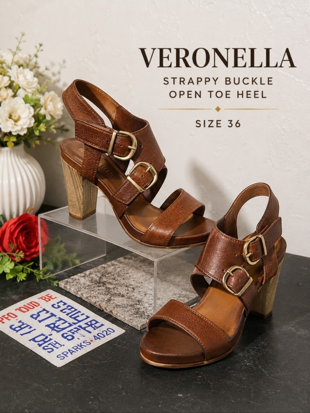 VERONELLA Strappy Buckle Open Toe Heel 36